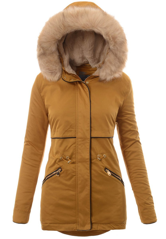 Damska Kurtka Parka Ortalionowa Zimowa Camel