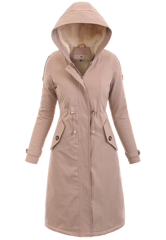 Damska Kurtka Parka Zimowa Otylia Beżowa Z Futerkiem Ecru