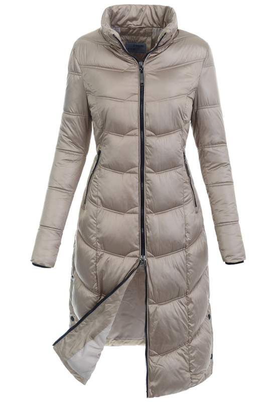 Damska Długa Kurtka Pikowana Linda Beżowa