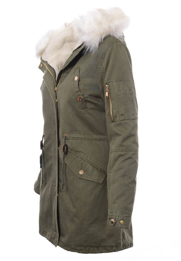 Damska Kurtka Parka Zimowa 2w1 Mila Zielona z Białym Futerkiem