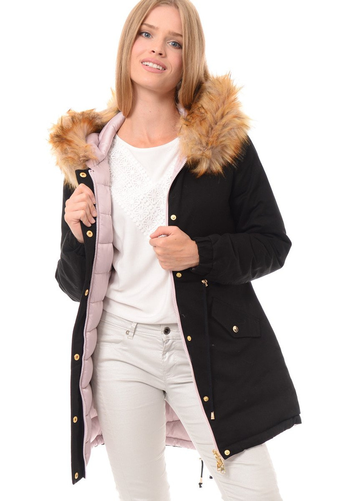 Dwustronna Zimowa Kurtka Marlena Czarno Różowa