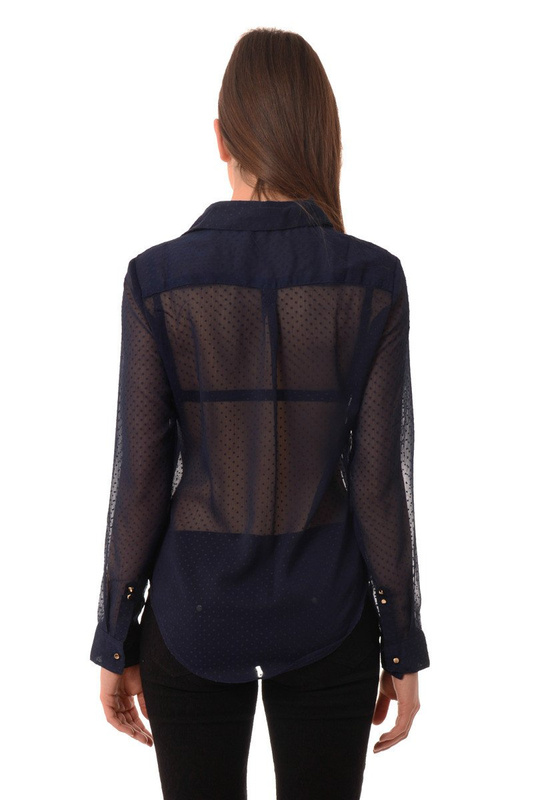 Koszula Damska Siateczka Groszki Granatowa