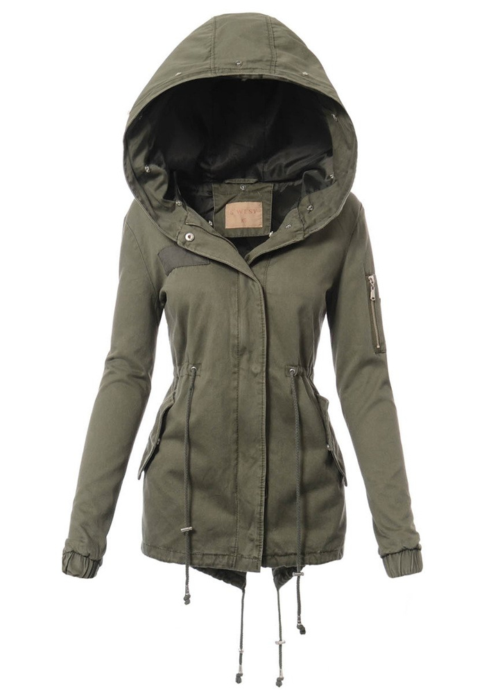 Damska Kurtka Parka Zimowa 2w1 Edyta Zielona z Różowym Futerkiem