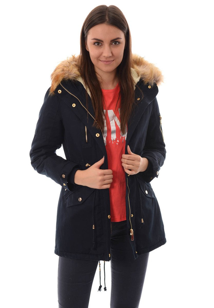 Damska Bawełniana Zimowa Kurtka Parka Granatowa