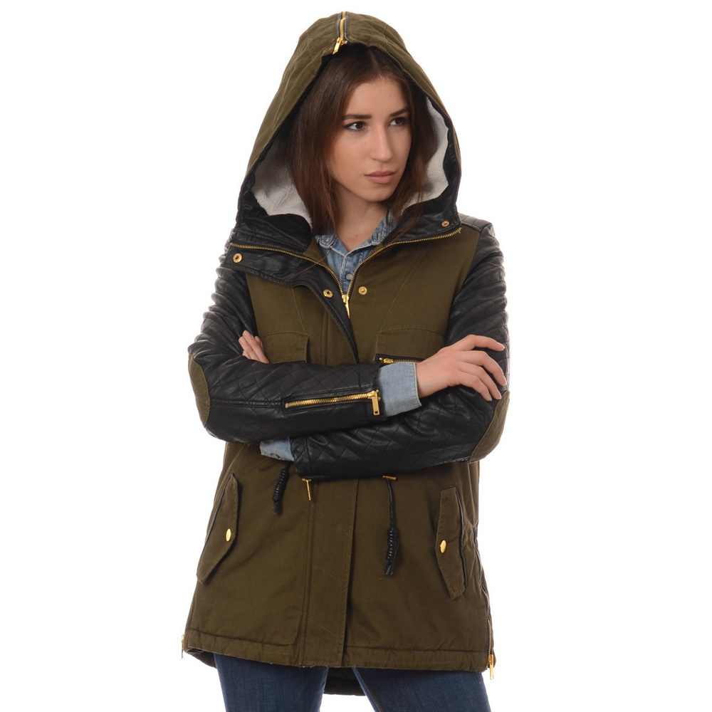 Damska Zimowa Parka Kurtka Oliwkowa (589)
