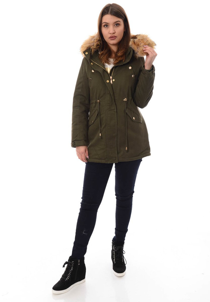 Damska Bawełniana Zimowa Kurtka Parka Zielona