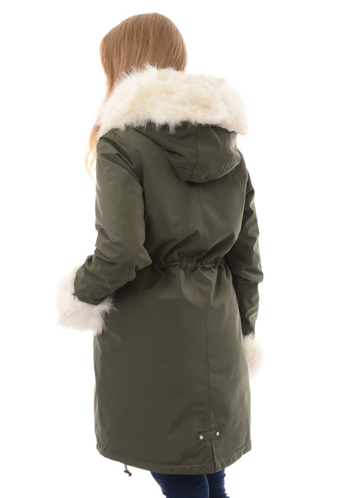 Kurtka Parka 2w1 Zielona Z Białym Futerkiem