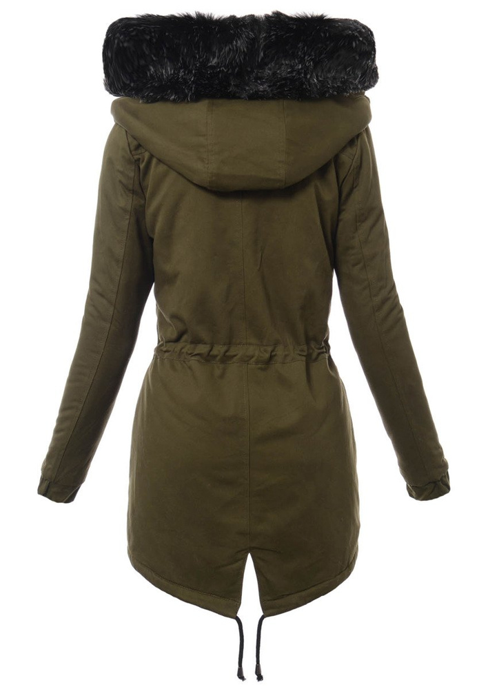Piękna Damska Kurtka Parka Zielona z Czarnym Futerkiem