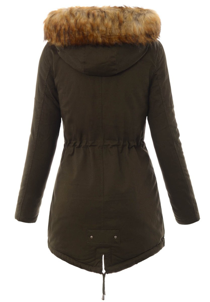 Damska Kurtka Parka Zimowa Zielona z Beżowym Futerkiem