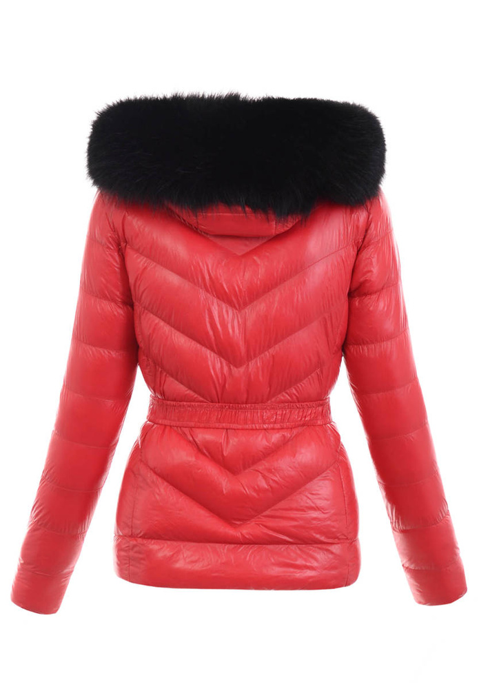 Damska Kurtka Ortalionowa Jolka Czerwona z Czarnym Futerkiem