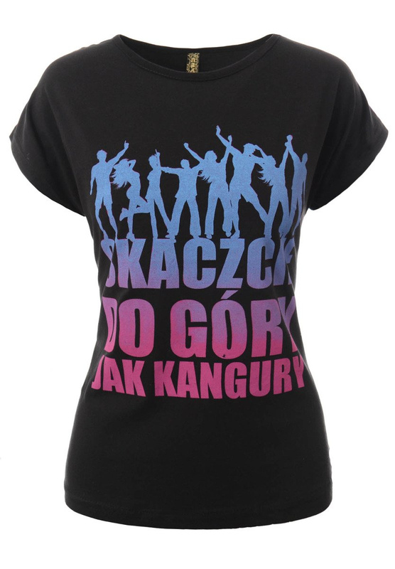 Damska Koszulka Krótki Rękaw T-Shirt Nadruk SKACZCIE DO GÓRY Czarna