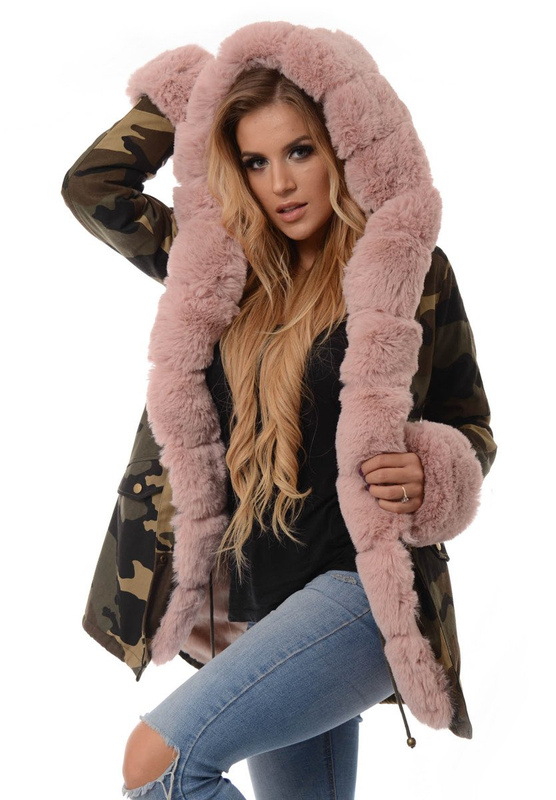 Damska Kurtka Parka Zimowa Moro z Różowym Futerkiem