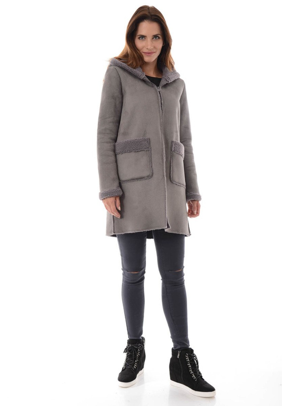 Damski Płaszcz Kożuch Zimowy Paloma Szary