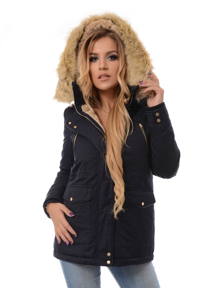 Damska Kurtka Parka Ortalionowa Zimowa Granatowa