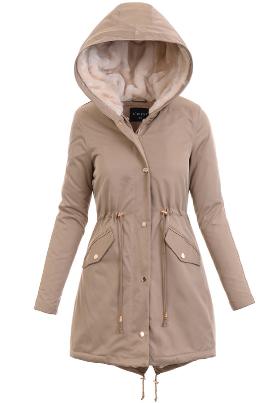 Damska Kurtka Parka Zimowa Patrycja Beżowa Z Futerkiem Ecru