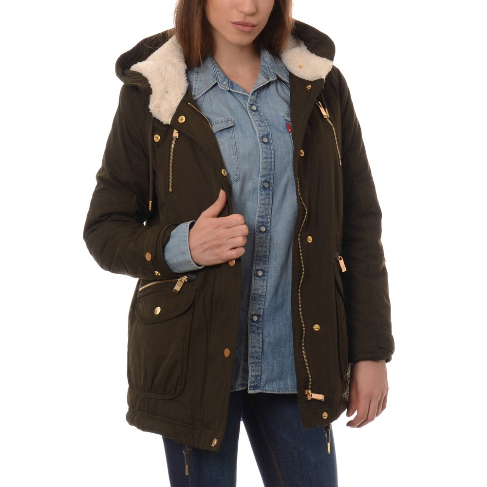 Damska Kurtka Parka Zimowa Oliwkowa