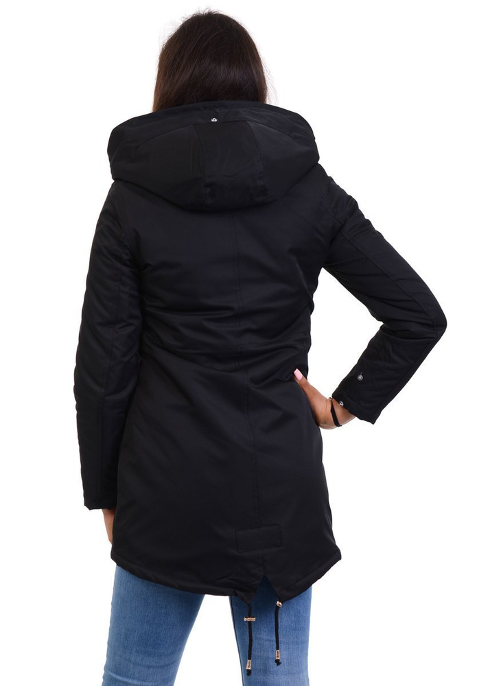 Damska Kurtka Parka Zimowa Wanessa Czarna Z Czarnym Futerkiem