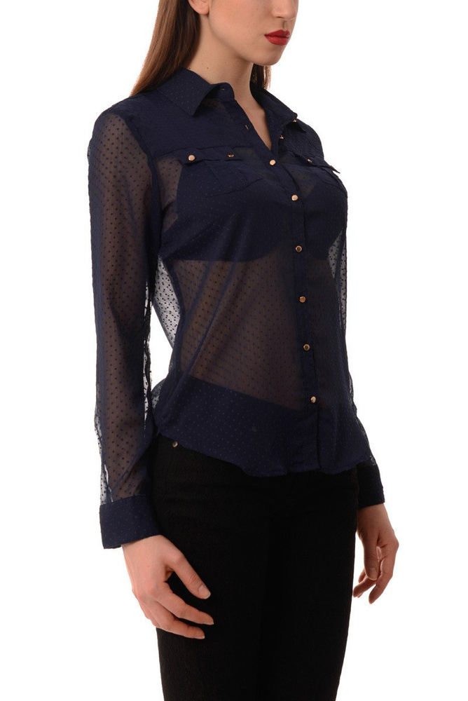 Koszula Damska Siateczka Groszki Granatowa