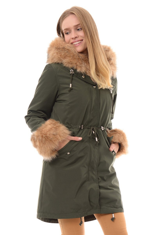 Kurtka Parka 2w1 Zielona Z Brązowym Futerkiem