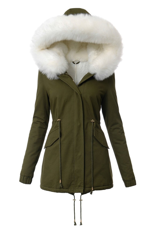 Piękna Damska Kurtka Parka Ismena z Białym Futerkiem