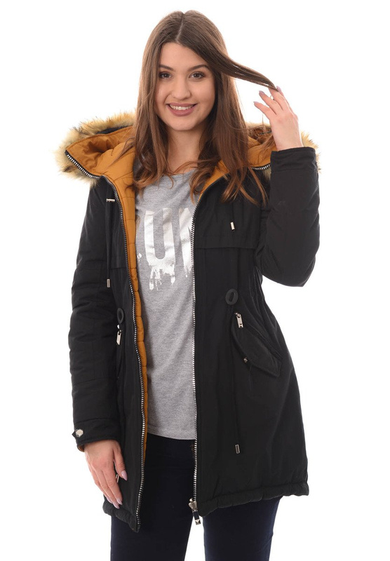 Damska Dwustronna Zimowa Kurtka Ortalionowa Molly Czarna