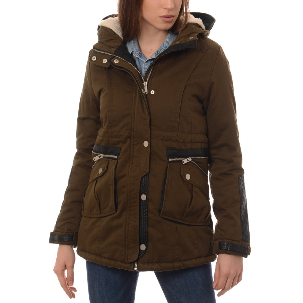 Damska Zimowa Parka Kurtka Oliwkowa Zieleń