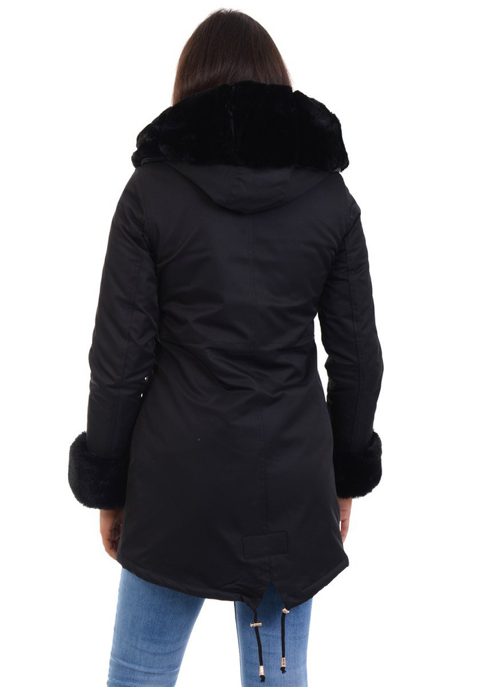 Damska Kurtka Parka Zimowa Wanessa Czarna Z Czarnym Futerkiem
