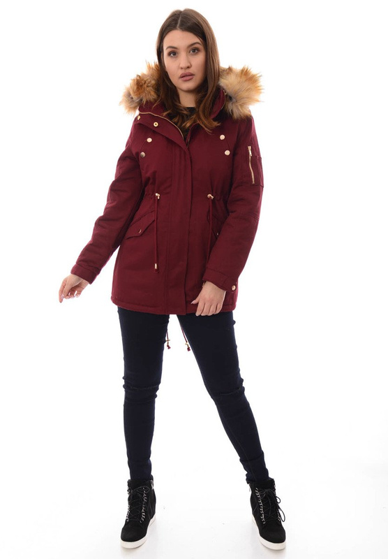 Damska Bawełniana Zimowa Kurtka Parka Bordowa