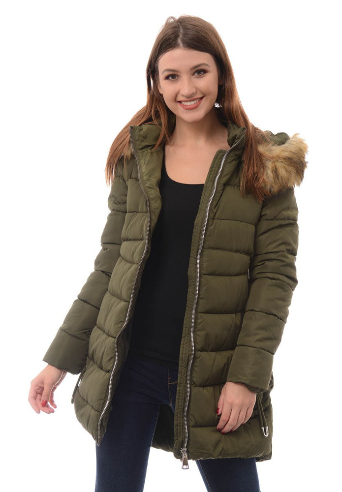 Damska Długa Zimowa Kurtka Ortalionowa Sara Zielona