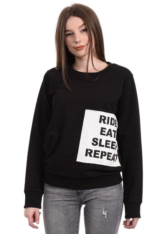 Damska Bluza Bawełniana Nadruk RIDE EAT SLEEP Czarna