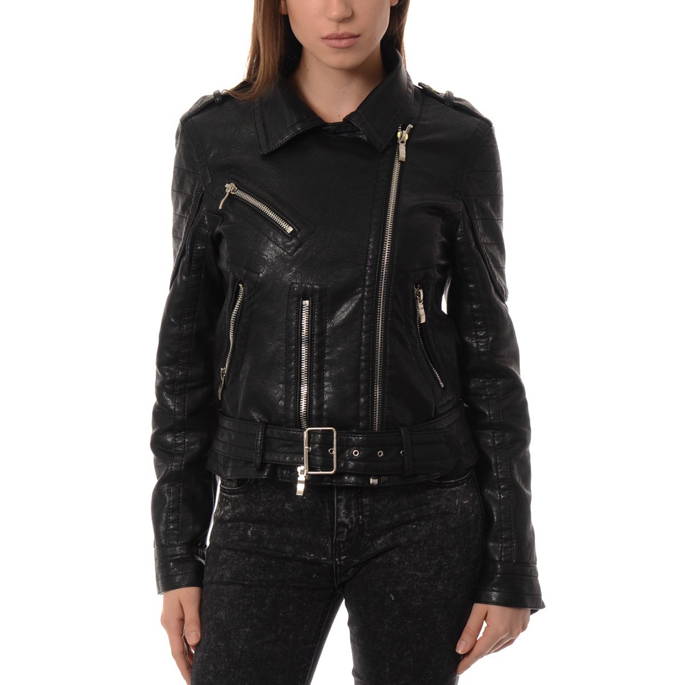 Damska Skórzana Kurtka Ramoneska Czarna