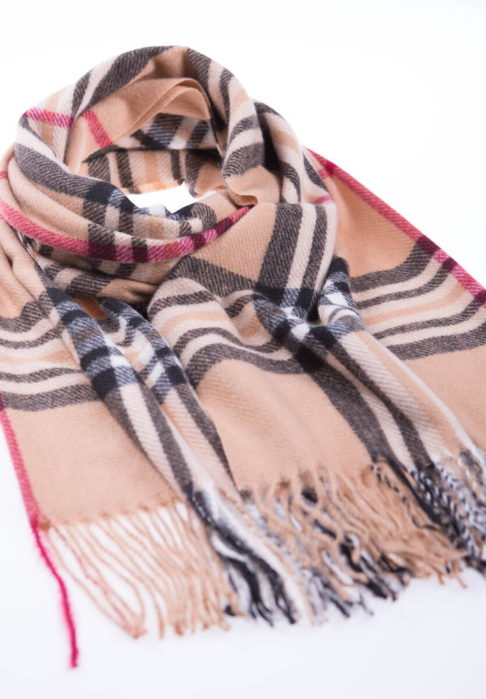 Szal Damski Jasno Brązowy W Kratę