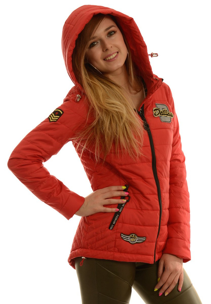 Damska Jesienna Wiosenna Kurtka Mery Czerwona