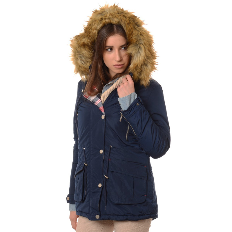 Damska Parka Kurtka Zimowa Granatowa (584)