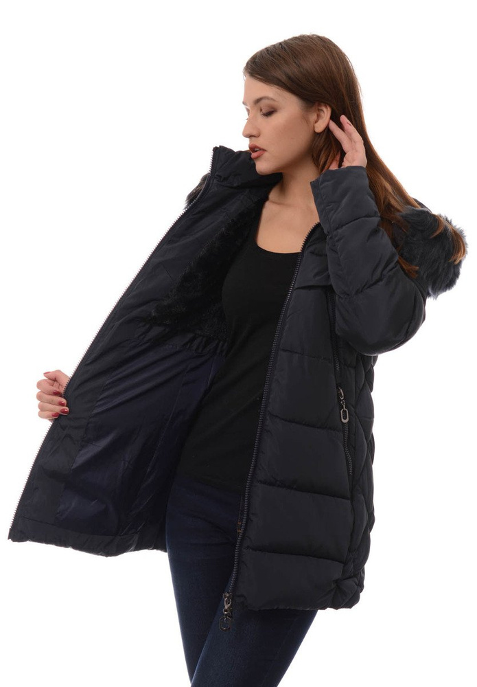 Damska Długa Zimowa Kurtka Ortalionowa Elena Granatowa