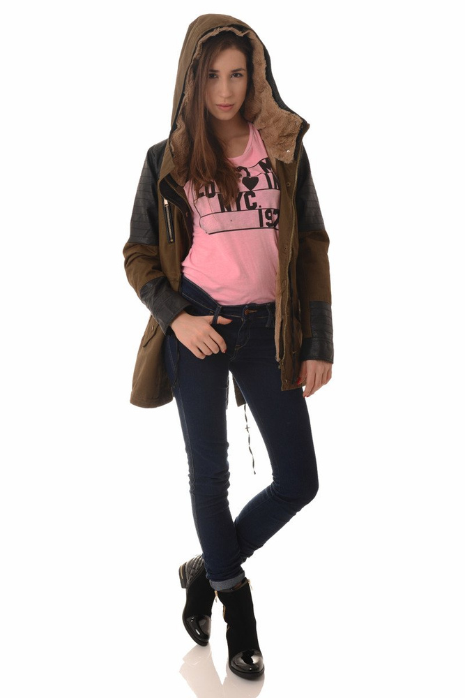 Damska Kurtka Parka 2w1 Jesienna Zimowa Oliwkowa