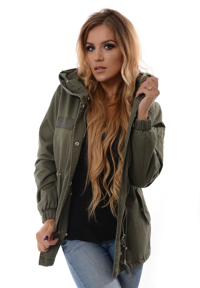 Damska Kurtka Parka Zimowa 2w1 Edyta Zielona z Różowym Futerkiem