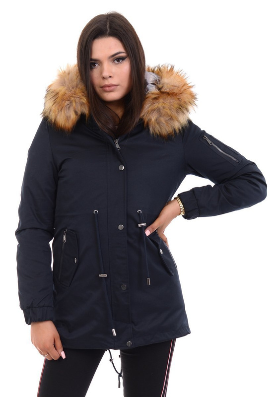 Parka Zimowa 3w1 Granatowa Z Brązowym Futerkiem
