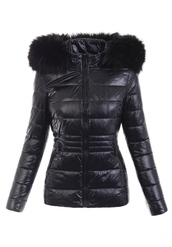 Damska Kurtka Zimowa Kinga Czarna Z Czarnym Futerkiem