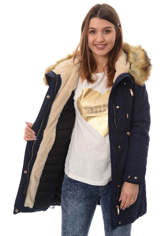 Damska Zimowa Kurtka Parka Granatowa