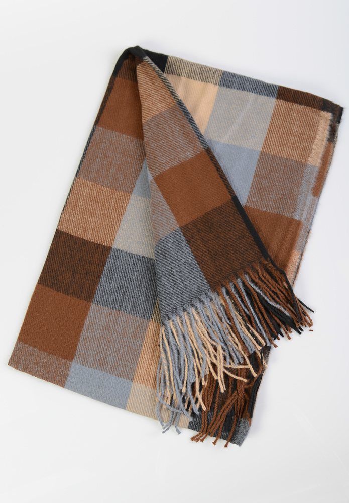 Szal Damski Brązowy W Kratę