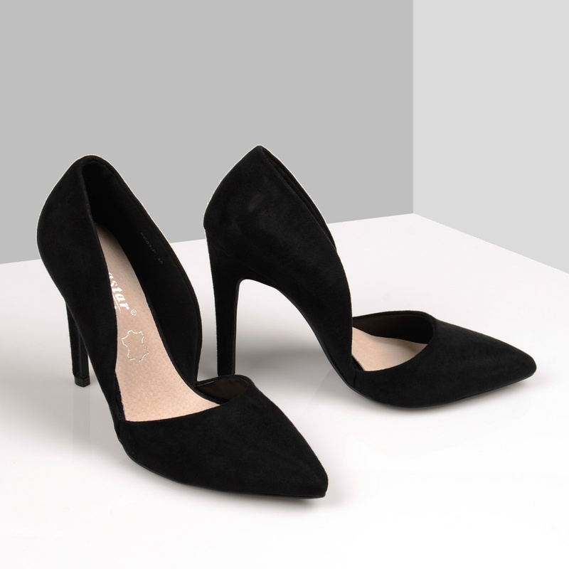 Welurowe Asymetryczne Szpilki Szic Czarne