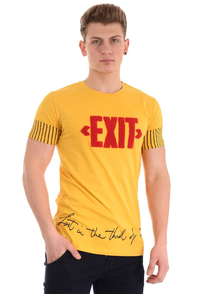 Męska Koszulka T-Shirt Nadruk Żółta