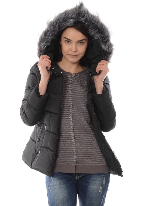  Damska Zimowa Kurtka Ortalionowa Czarna
