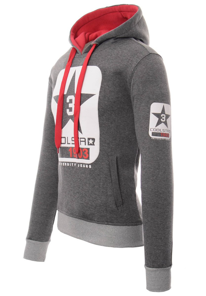 Męska Bluza Bawełniana Z Kapturem Nadruk Ciemno Szara