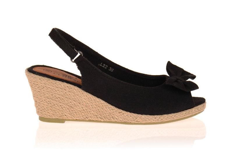 Damskie Sandały Koturny Espadryle Czarne