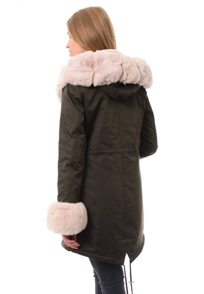 Damska Kurtka Parka Zimowa Patrycja Khaki Z Futerkiem Ecru