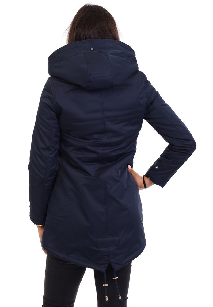 Damska Kurtka Parka Zimowa Wanessa Granatowa Z Szarym Futerkiem