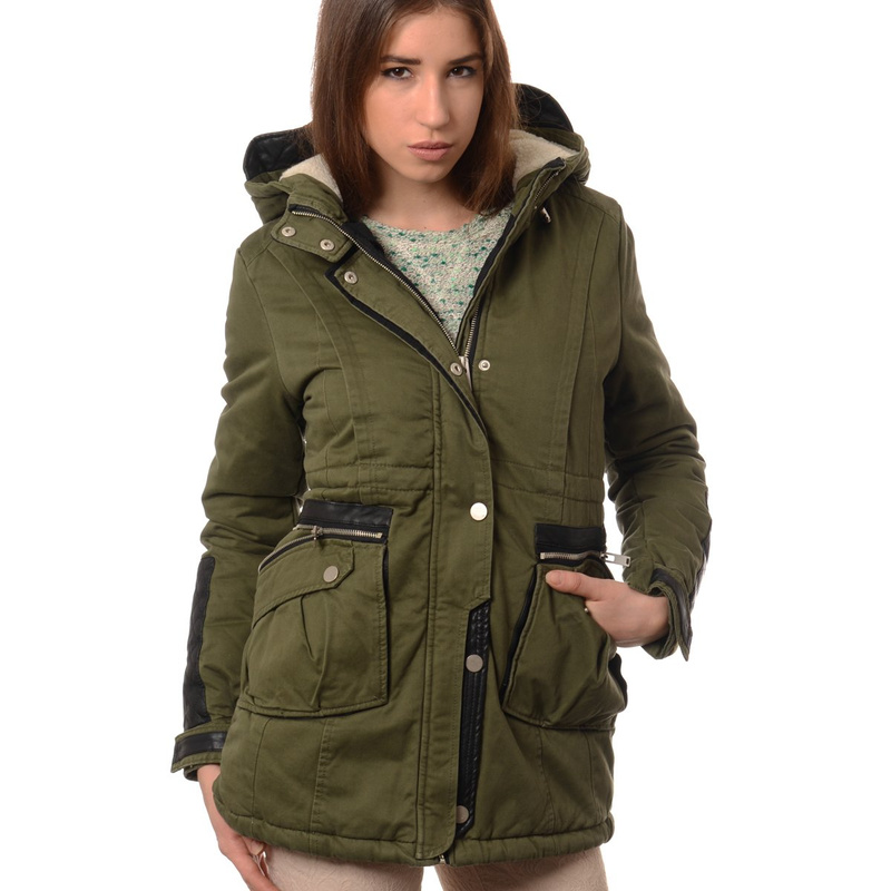 Damska Zimowa Parka Kurtka Wendy Ciemna Zieleń