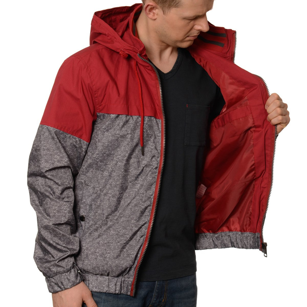 Męska Kurtka Wiosenna - Jesienna Wiatrówka Czerwono Szara